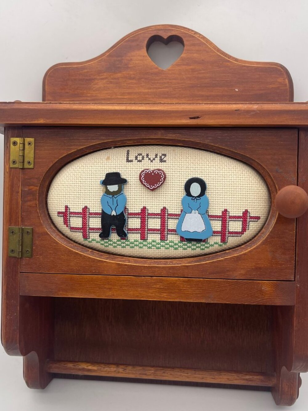Wood Mount Kitchen Storage & Towel Hanger Shelf Stitched Hearts Cottage Core